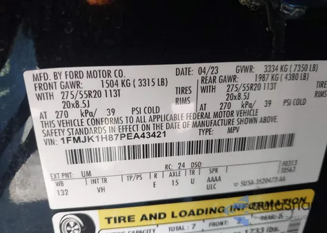 2023 Ford Expedition Xlt Max from USA, damaged, VIN 1FMJK1H87PEA43421